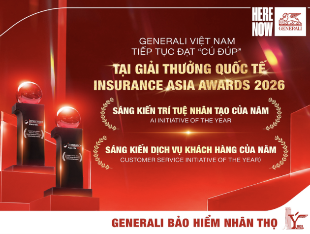 Generali nhận cú đúp giải thưởng về công nghệ và dịch vụ khách hàng tại Insurance Asia Awards 2026